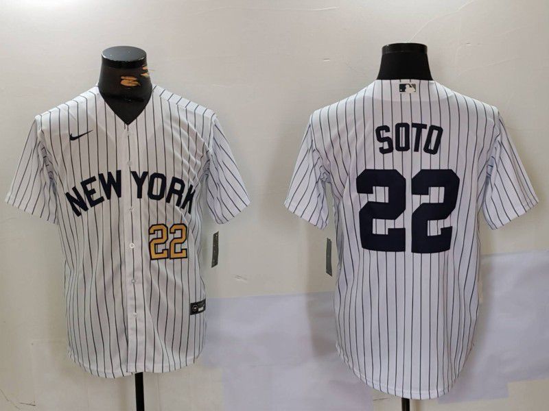 Men New York Yankees #22 Soto White stripe Game 2024 Nike MLB Jersey style 9021->new york yankees->MLB Jersey